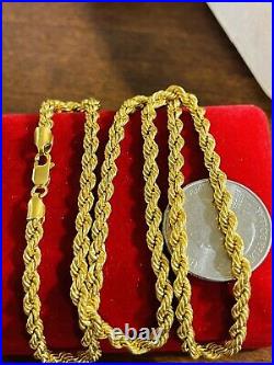 Solid New 22K Yellow Real Saudi Gold 916 Womans Rope Necklace 20Long 10.66g 4mm