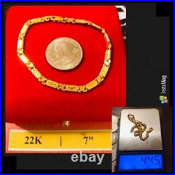 Solid New 22K Yellow Saudi Gold Fine 916 Womens Baht Bracelet 7.5 5mm 4.91gram