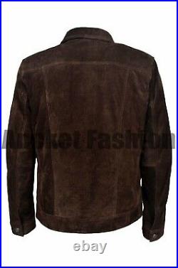 Trucker Men's Brown Suede Classic Real Leather Jacket