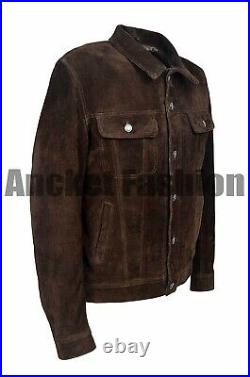 Trucker Men's Brown Suede Classic Real Leather Jacket