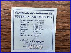 UAE United Arab Emirates UNICEF Children Silver 50 Dirhams 1998 PROOF Box COA