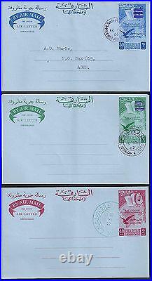 Uae Sharjah 1965 1967 Three Air Letter Two With Bar Ovpt All With Fdc Cancels
