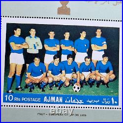 United Arab Emirates 1968 UNCUTED PROOF Ajman Italy Soccer 4 Stamps Sheet