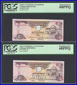 United Arab Emirates 2 Notes 5 Dirhams 2001/AH1422 P19b Uncirculated Grade 68