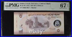 United Arab Emirates 2021,2022 PMG 67 polymer Banknote Prefix 001 AED 50,10,5