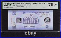 United Arab Emirates 50 Dirham 2021 P35 UNC Polymer / PMG Superb GEM70EPQ x2