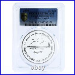 United Arab Emirates 50 dirhams Dubai Airport Planes PR67 PCGS silver coin 2000