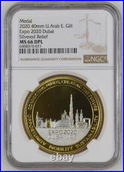 United Arab Emirates Medal Set Expo 2020 Dubai NGC MS 68,69,66 DPL Gilt, Silvered
