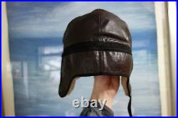 Vintage LL Bean Maine Guide Hat Leather Shearling Early Label, Small