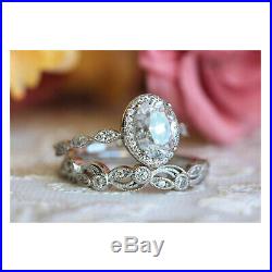 Vintage Style 2.55cts white oval diamond engagement/wedding ring set 14k gold