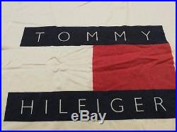 Vtg Tommy Hilfiger Big Logo Flag L Large Shirt Blue White Spell Out Block Red